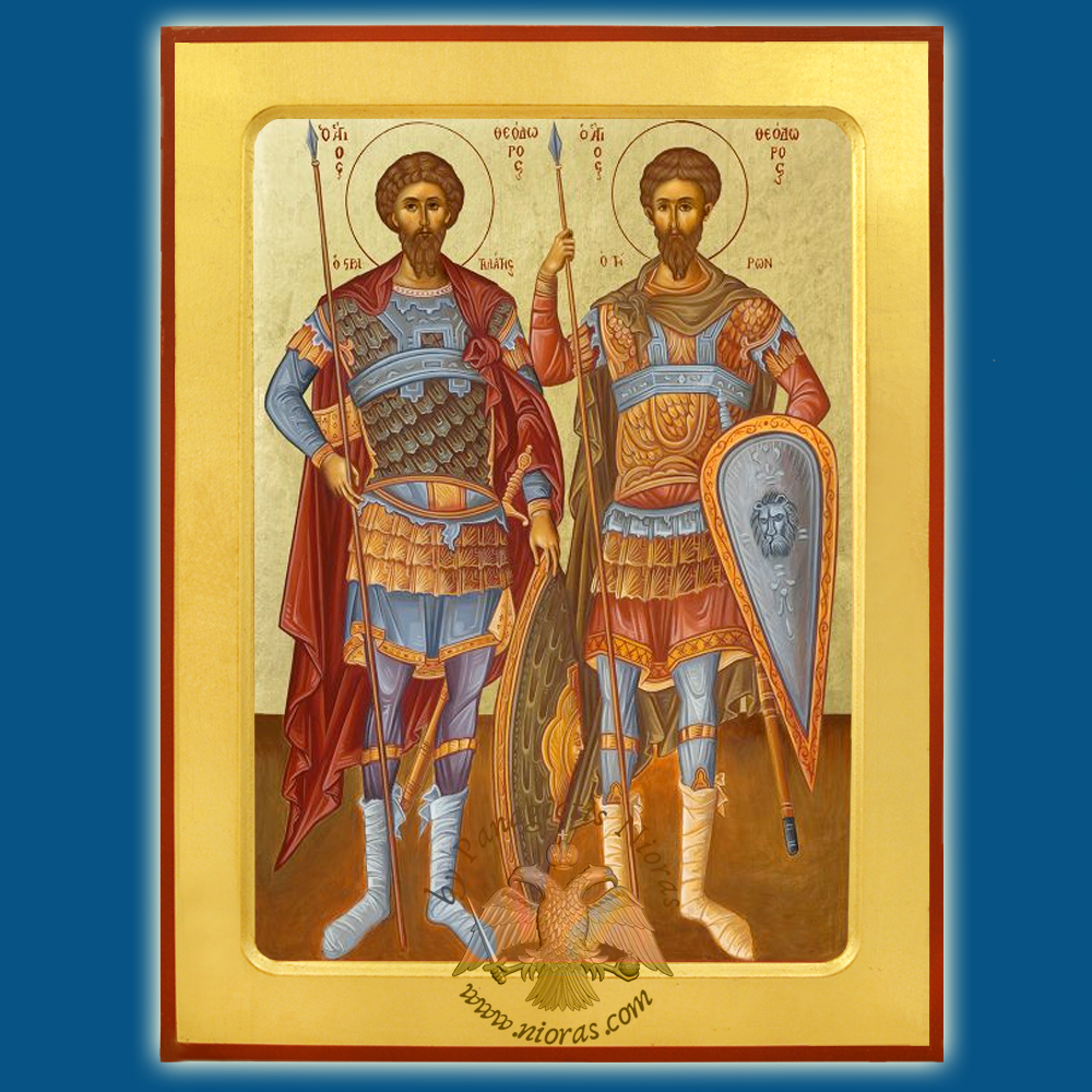 Orthodox Wooden Byzantine Icon Theodores Tiro and Stratelates Full Figure Body